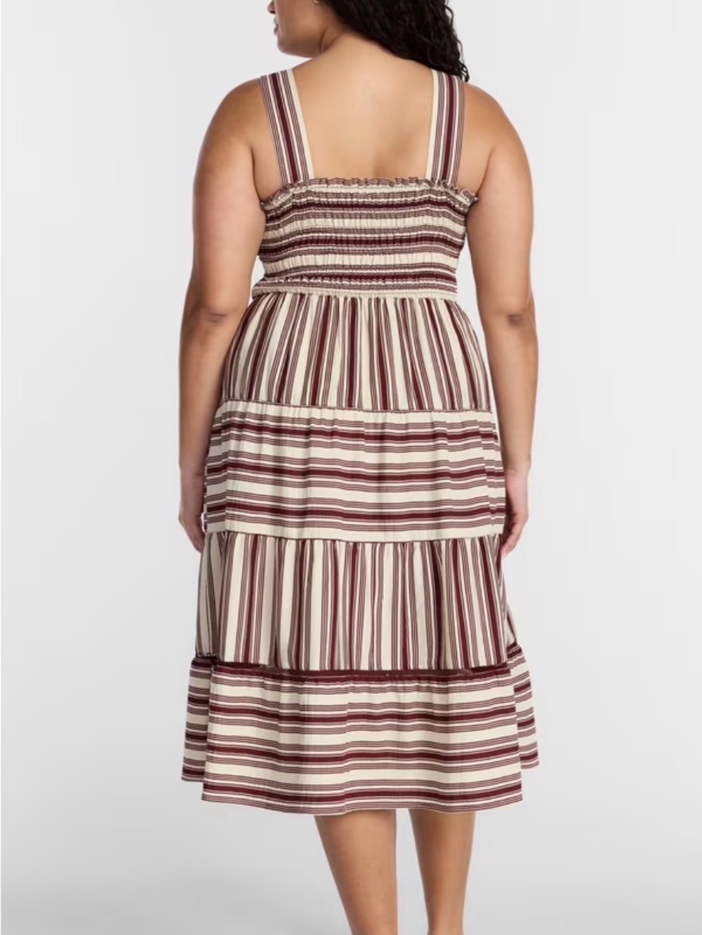 Terra & Sky Striped Smocked Maxi Dress - Cream & Burgundy - Picture 12 of 12